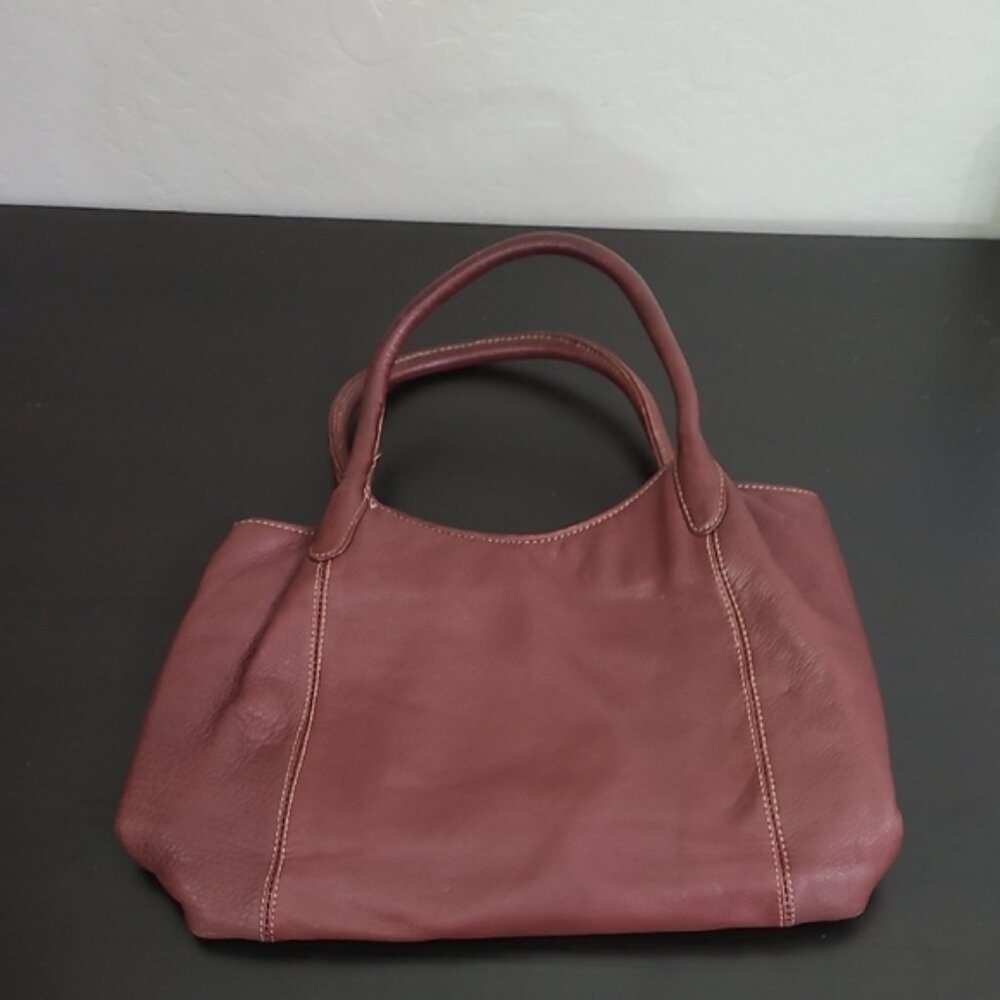 Elegant Burgundy Leather Vintage Shoulder Handbag Snap Closure Lined